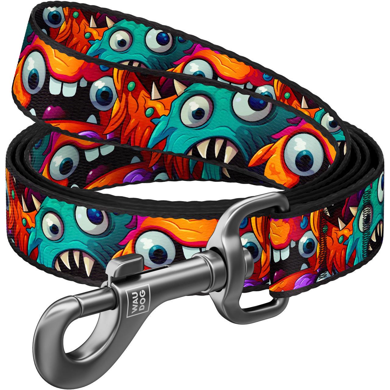 Поводок для собак нейлоновый Waudog Nylon Зубастые монстры S 300 см 15 мм (760-4048)