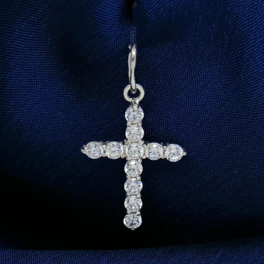 Срібний підвіс з фіанітами Хрестик у круглих камінцях (1136115764) - фото 4 Срібний підвіс з фіанітами Хрестик у круглих камінцях (1136115764) - фото 4