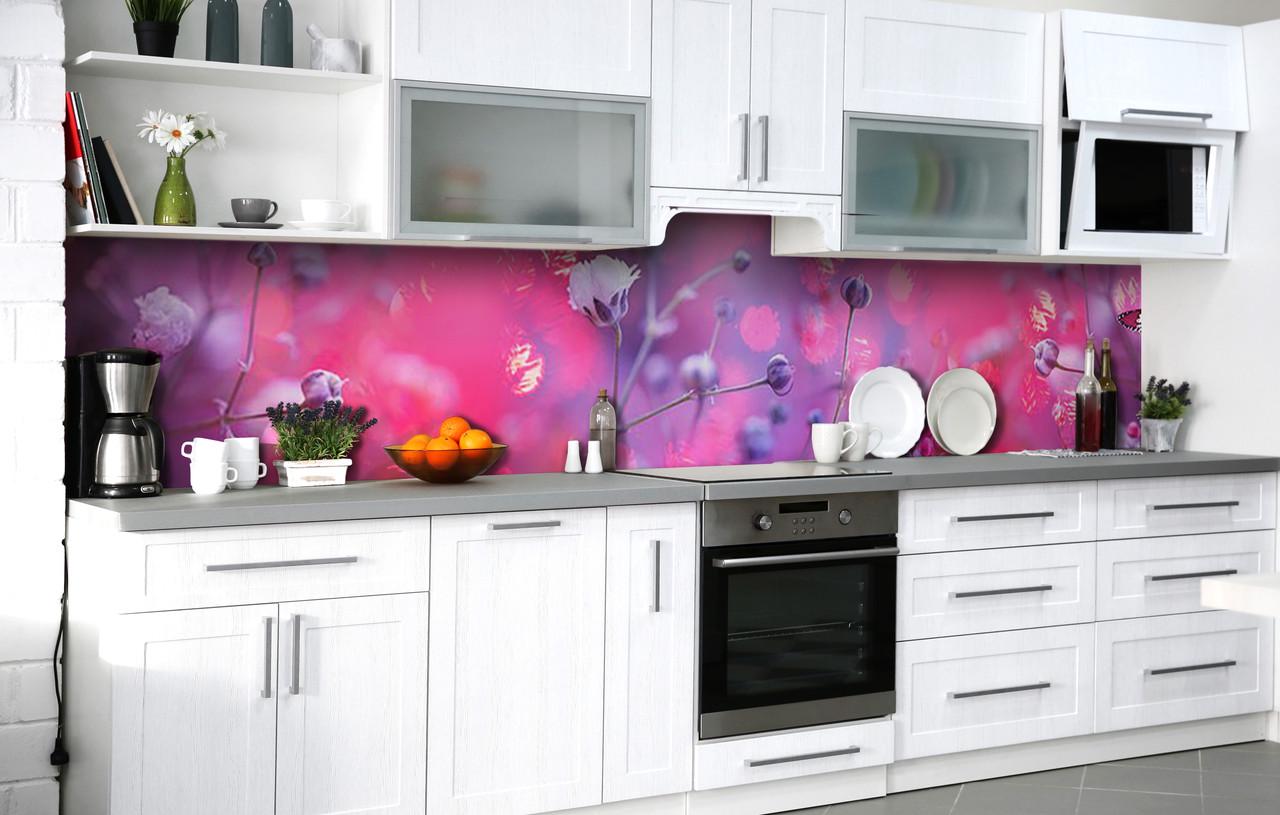 Кухонный фартук Полевые бутоны виниловый самоклеющийся 65х250 см Розовый