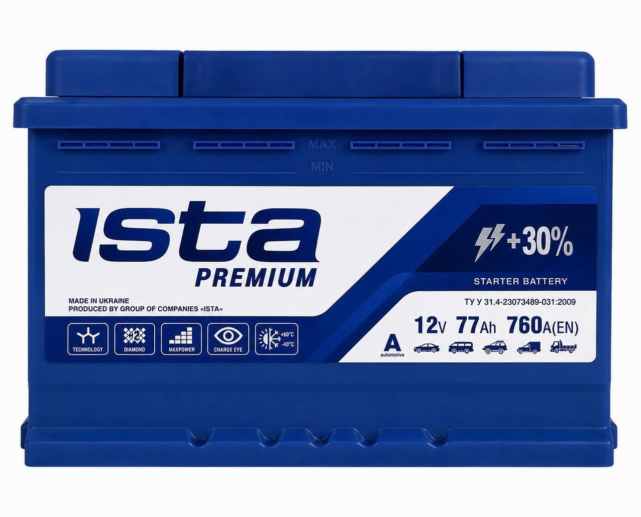 Акумулятор автомобільний Ista Premium 77 Ah 760A R+ 12V (3178344400)