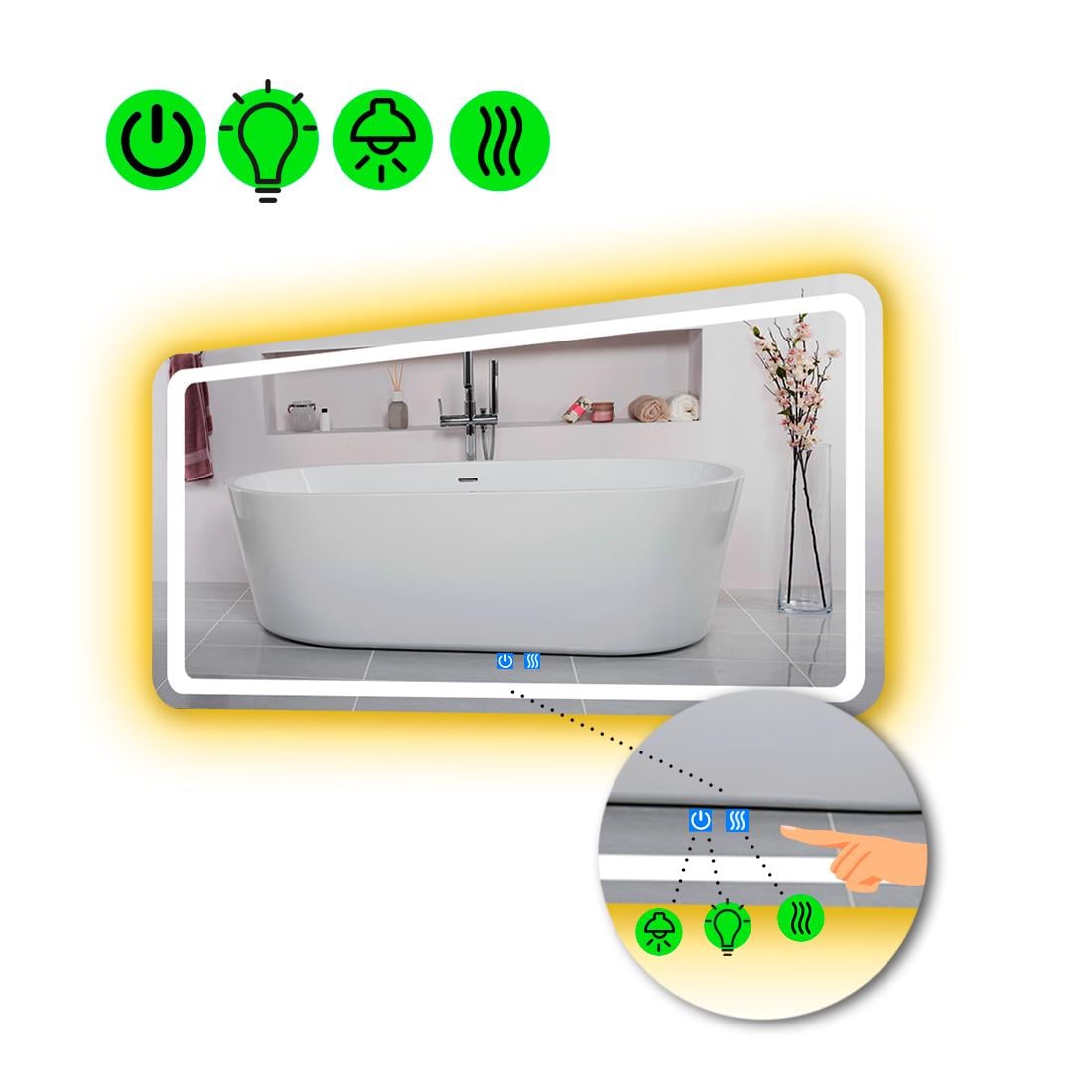 Зеркало с LED подсветкой Anvi с двумя сенсорами и линзой с подсветкой 80x70 см (8776801)