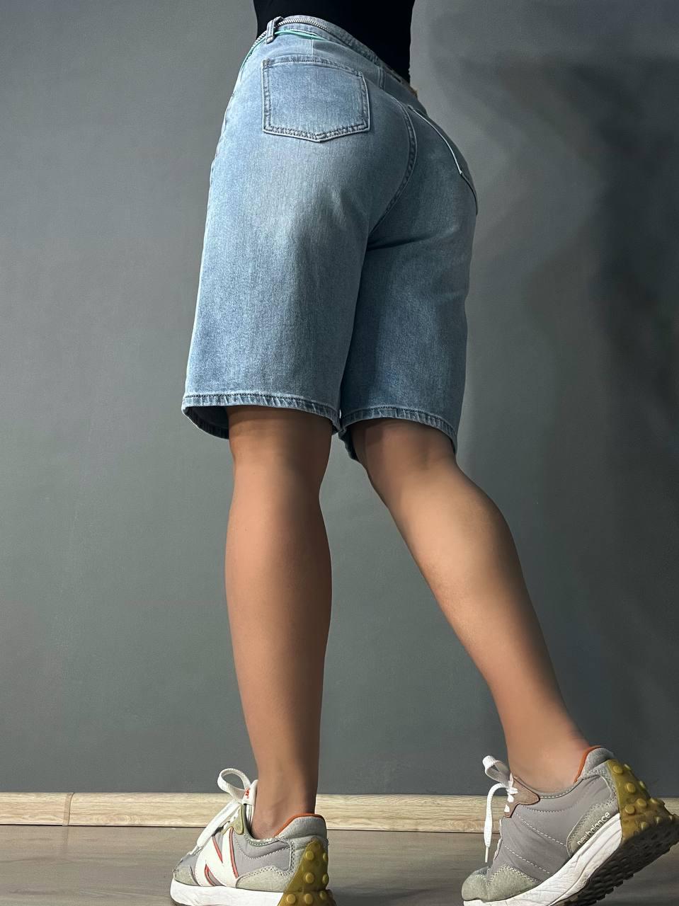 Шорти жіночі джинсові LDM 0223 бермуди з поясом-шнурком р. 32 Блакитний (26881522) - фото 7