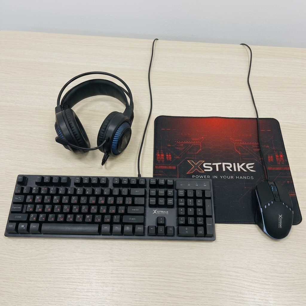 Комплект игровой проволочный для геймера 4в1 XSTRIKE XS-2030 оптическая мышь/наушники/клавиатура и коврик с подсветкой RGB Черный (53357)