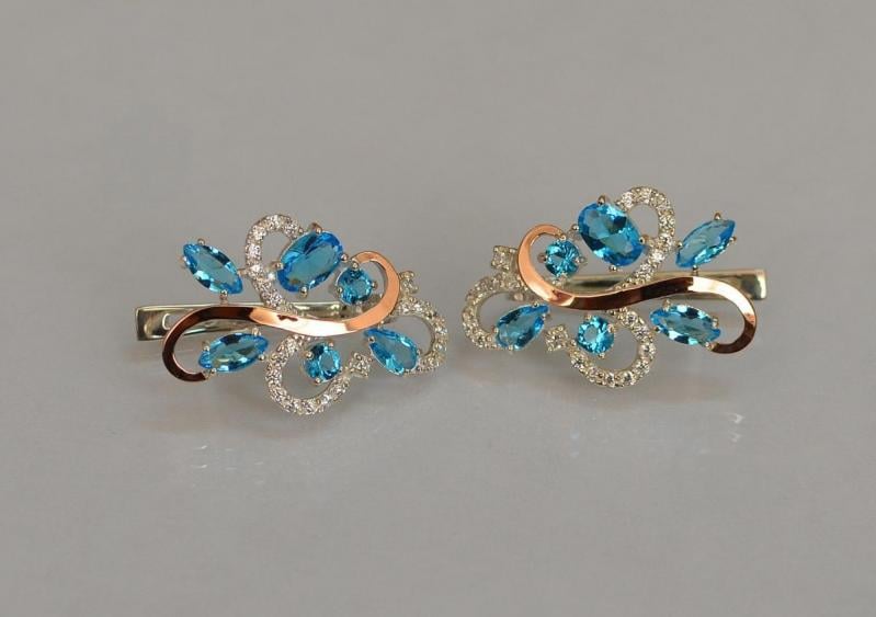 Серебряные серьги Sil с золотыми вставками 151s-13 Лаванда (Sil-1087)