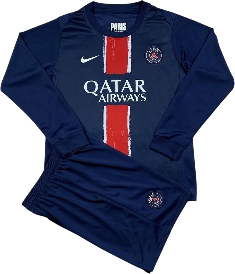 Футбольная форма детская с длинным рукавом ПСЖ 2024-2025 домашняя 135-145 см Сине-красный (F0029)