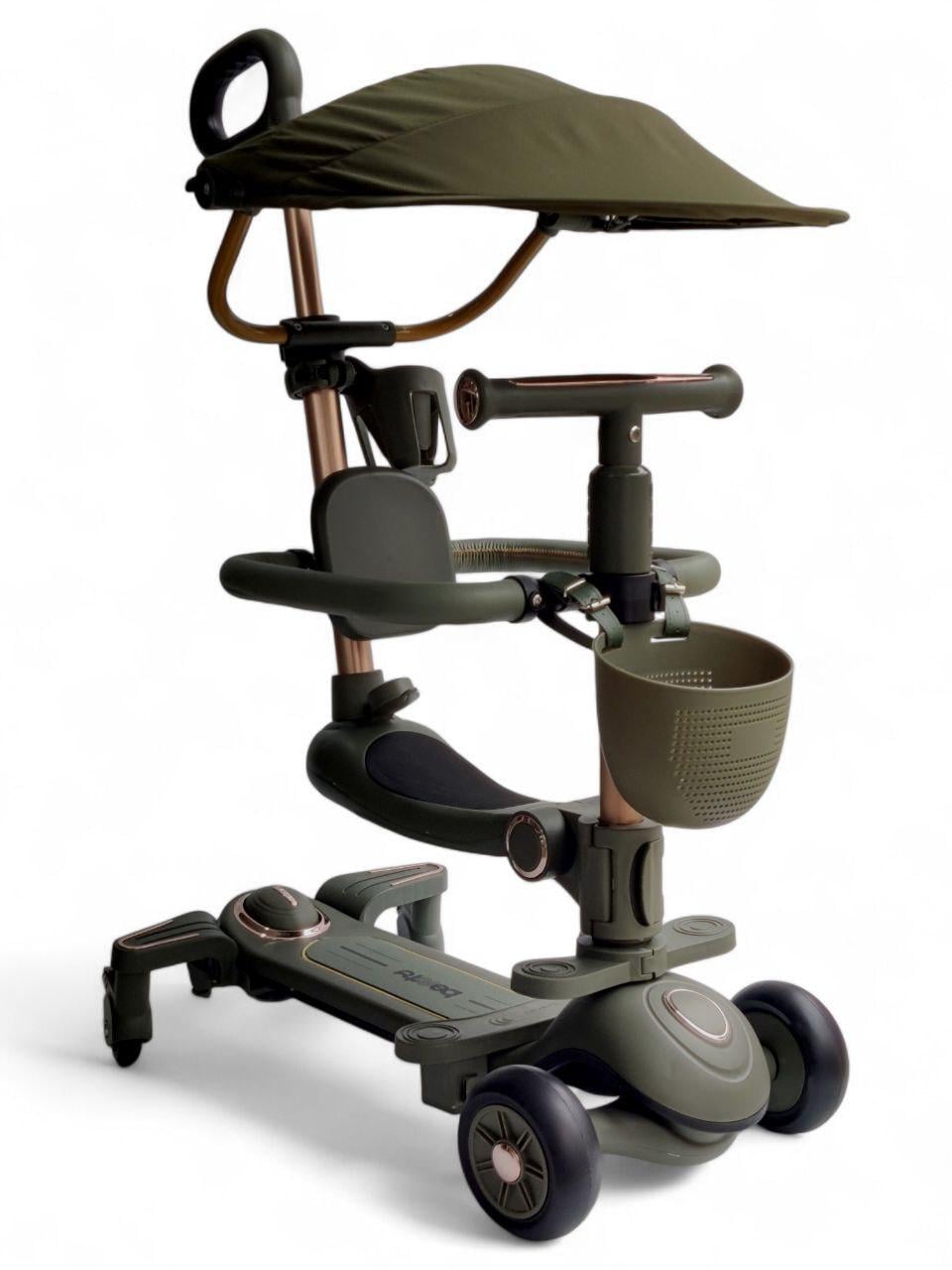 Детский самокат с родительской ручкой Beruty Sport 8028 с бортиками/козырьком Зеленый (8028r-s1)