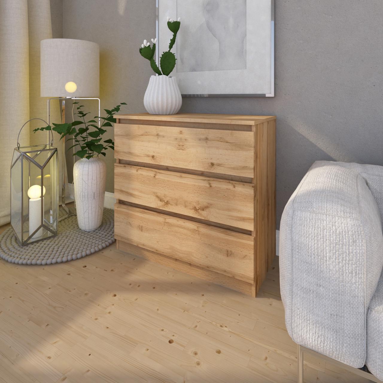 Комод MEBEX на 3 шухляди 80х40х77,4 см Дуб Крафт (VM3B800DC) - фото 1 Комод MEBEX на 3 шухляди 80х40х77,4 см Дуб Крафт (VM3B800DC) - фото 1