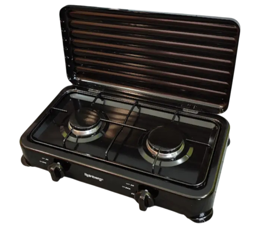 Настільна газова плита Rainberg RB-2229 з кришкою 2 конфорки емальована поверхня (ML-05307)