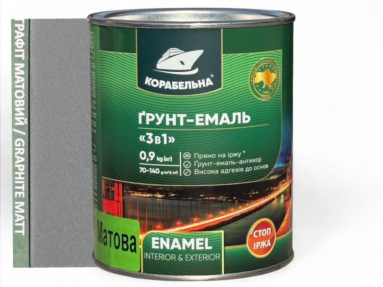 Грунт-эмаль 3в1 Корабельная 0,9 кг Графит матовая (23812774)