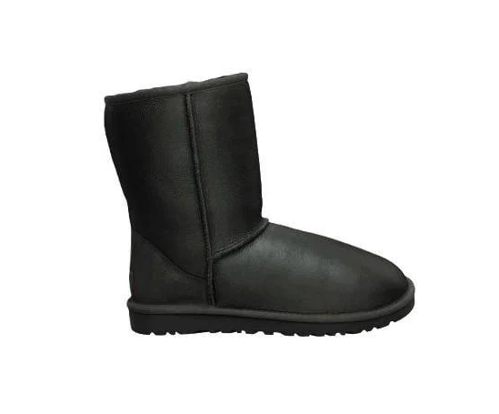 Уггі дитячі для дівчинки шкіряні середні UGG Classic Short Kids Leather Black р. 28 Чорний (28984)