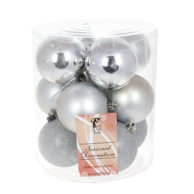 Набор пластиковых новогодних шаров Flora 12 шт. D 8 см (13095)