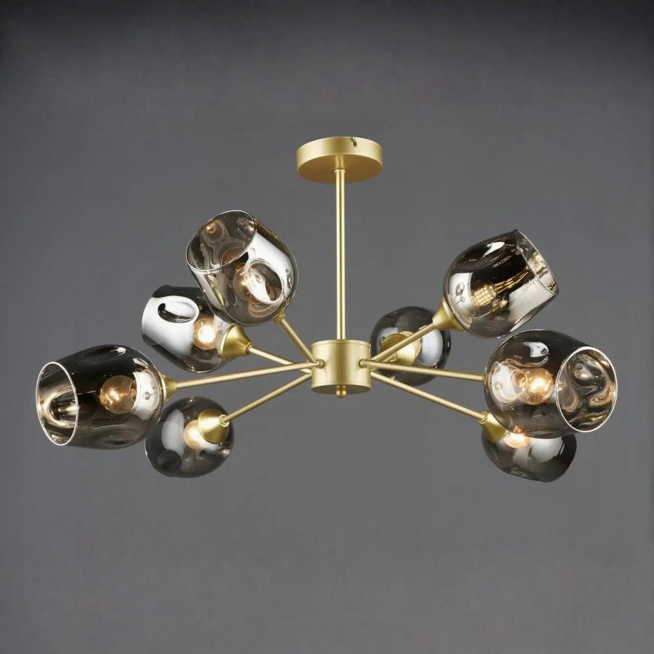 Люстра Valeso на восемь стеклянных плафонов под лампу Е27 Черный/Золотой (N6621/8)