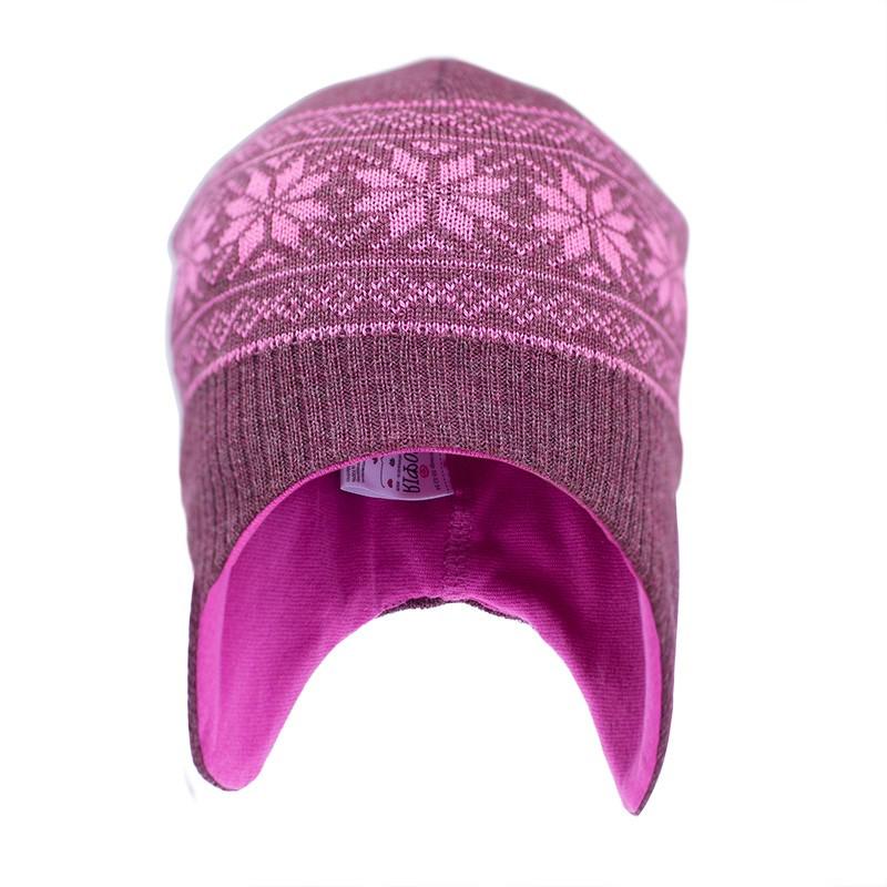 Шапка из шерсти мериноса София 50-52 см Меланж Розовые снежинки (312-8)