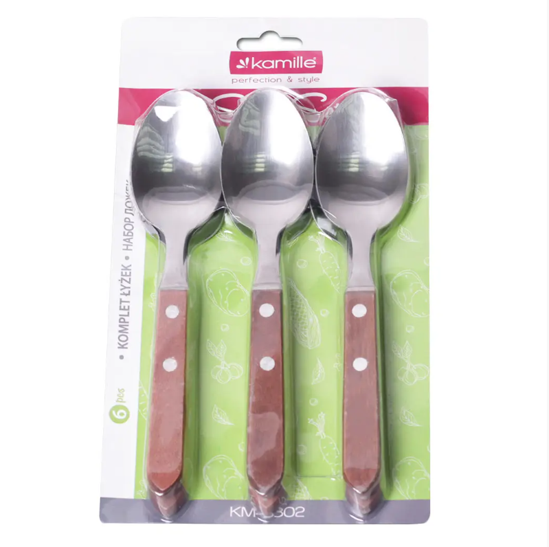 Набір столових ложок Kamille KM-5302 із нержавіючої сталі з дерев'яними ручками 6 шт. (NA002227) - фото 2 Набір столових ложок Kamille KM-5302 із нержавіючої сталі з дерев'яними ручками 6 шт. (NA002227) - фото 2