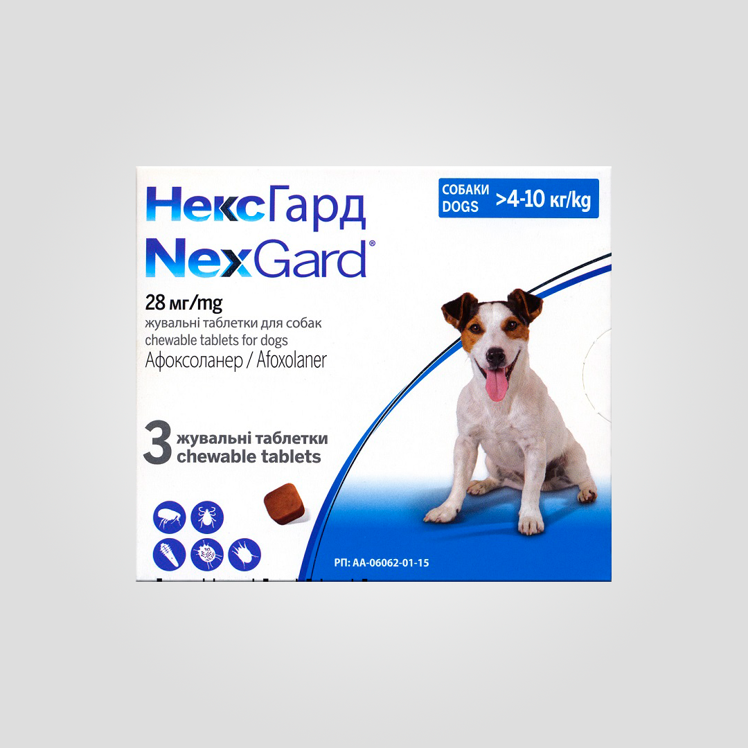 Таблетки для собак NexGard від бліх/кліщів 4-10 кг М 1 шт. (20504279)