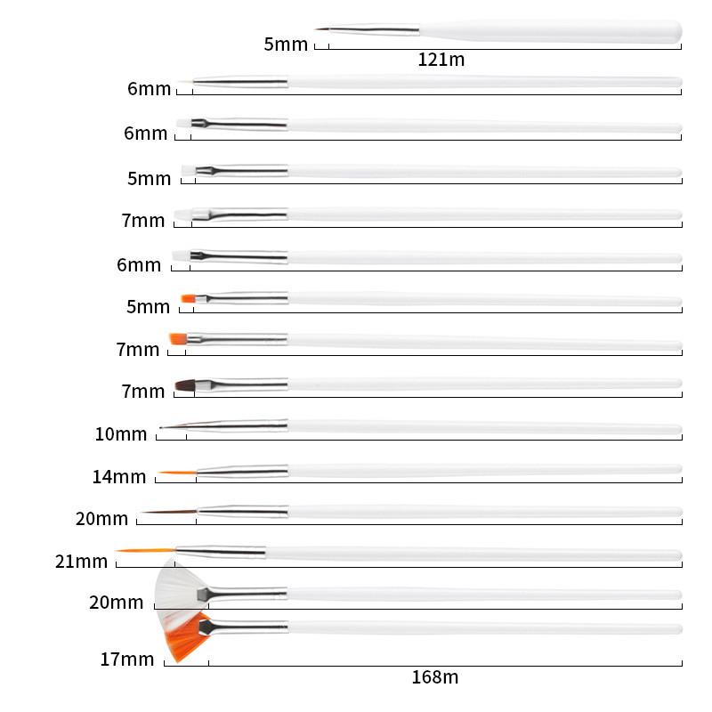 Набір пензлів для манікюру/педикюру/нарощування та дизайну нігтів 15 шт. Білий (137274) - фото 3