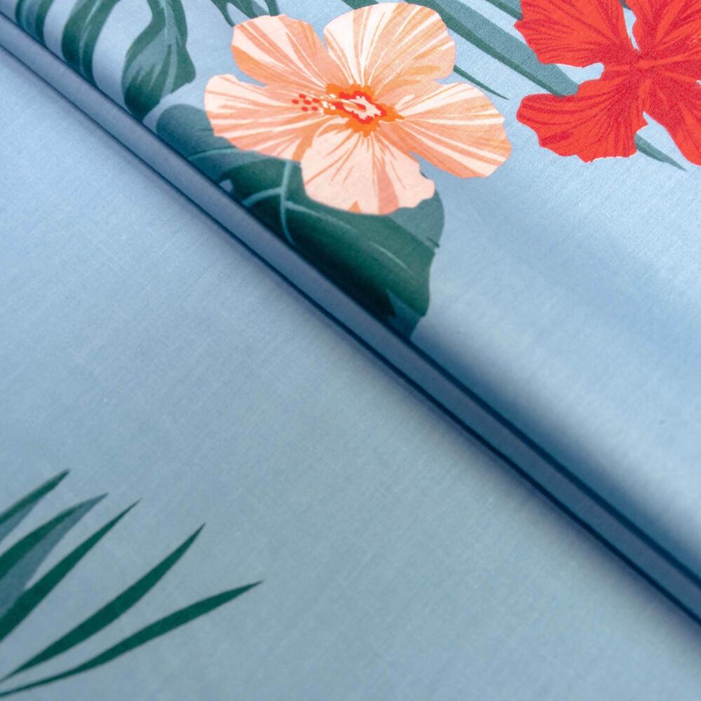 Ткань хлопок сатин S-139A Монстера Голубой (18904)