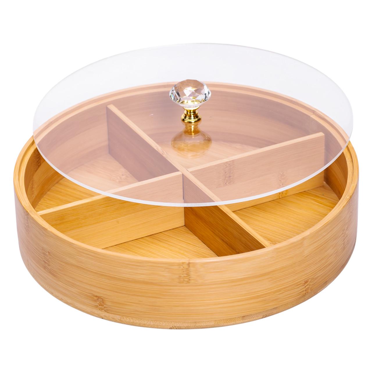 Кружка деревянная на 4 секции с крышкой для закусок 25 см - фото 3 Кружка деревянная на 4 секции с крышкой для закусок 25 см - фото 3