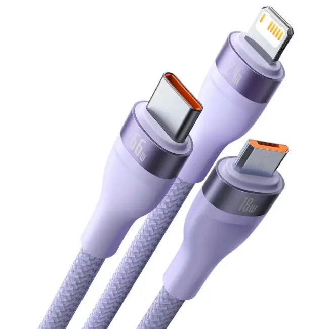 Кабель BASEUS Flash Series II 3в1 Cable USB to MicroUSB/Lightning/Type-C CASS040005 66W 1,2 м Purple - фото 3