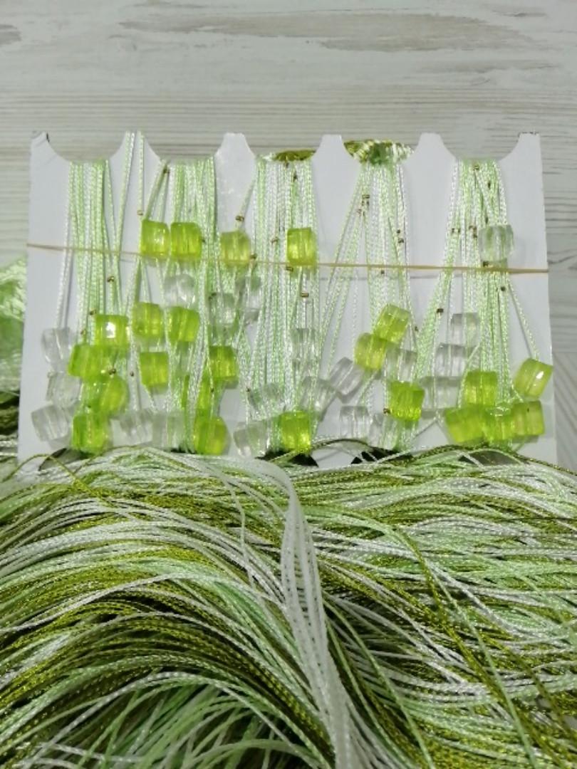 Кисея шторы-нити с камнями радуга 300x280 см Бело-салатово-оливковый (NK-303)