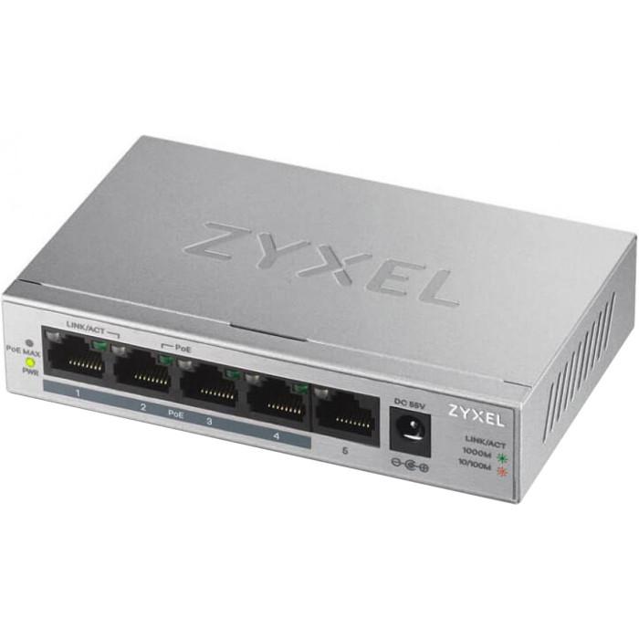 Коммутатор неуправляемый Zyxel GS1005HP 5xGigabit Ethernet 4xPoE+ 60 Вт Grey (GS1005HP-EU0101F)