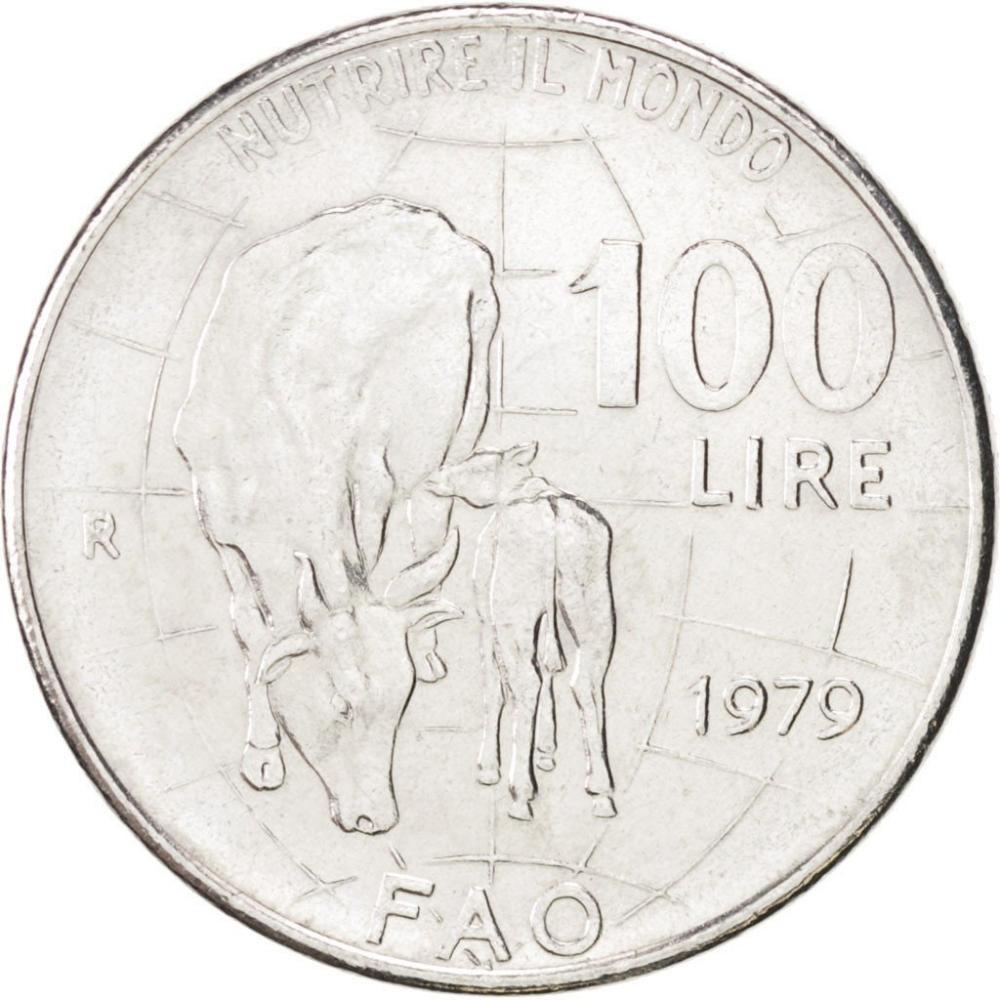 Коллекционная монета Италия 100 лир 1979 ФАО Корова VF (KM#106)