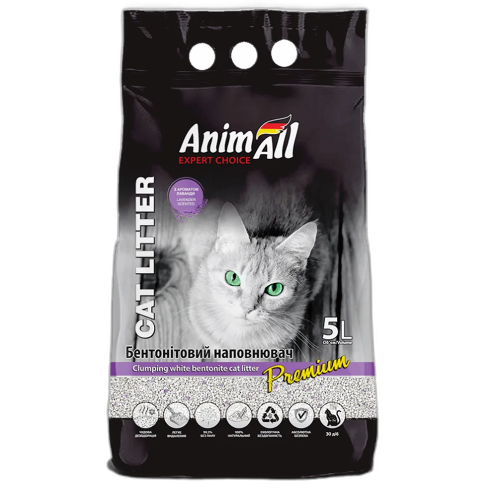 Наполнитель бентонитовый AnimAll Premium Lavender с ароматом лаванды для кошек 5 л (37463789)