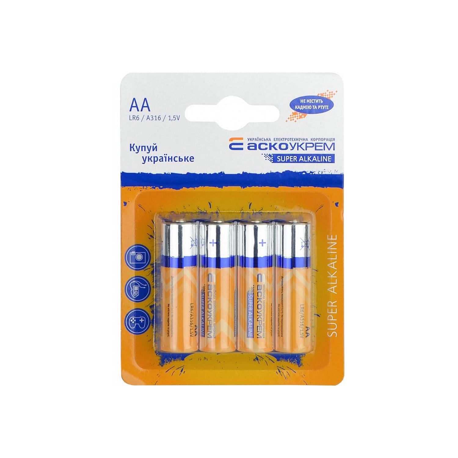 Батарейка АСКО-УКРЕМ АА щелочная 1,5V blister 4 шт. (Аско.LR6.BL4)