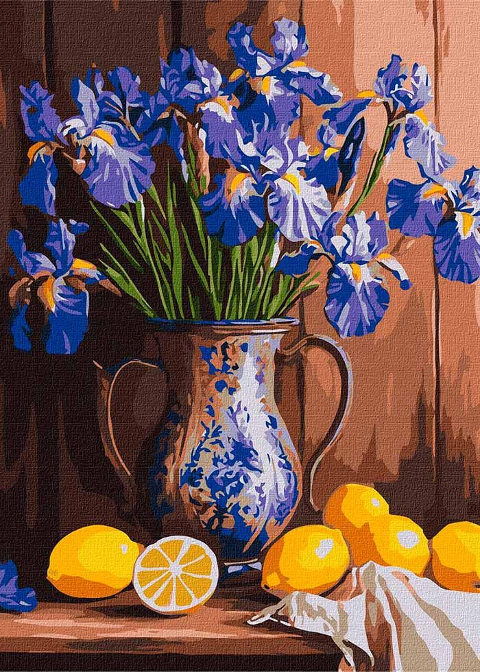 Картина по номерах Ideyka Іриси у вазі та лимони 40х50 см (KHO3319)