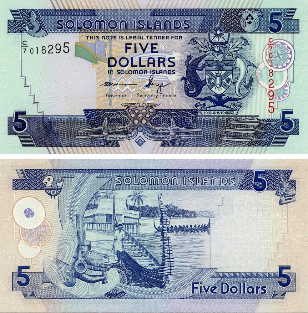 Коллекционная банкнота Соломоновы острова 5 долларов 2009 UNC Префикс C/7 P26 (Б15987)