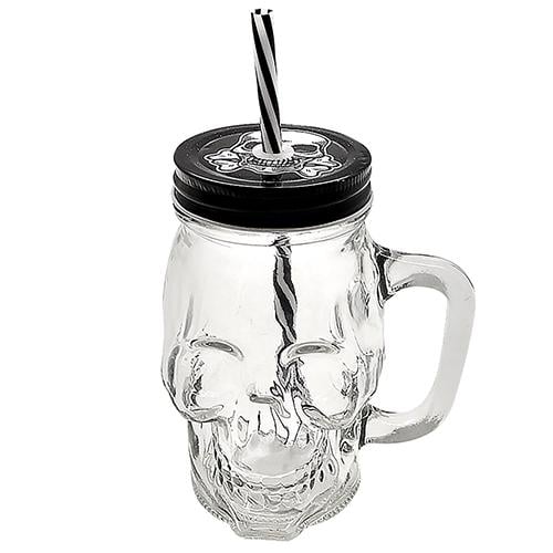 Чашка-банка Stenson R29807 Череп с закручивающейся крышкой и трубочкой 500 мл (592704)