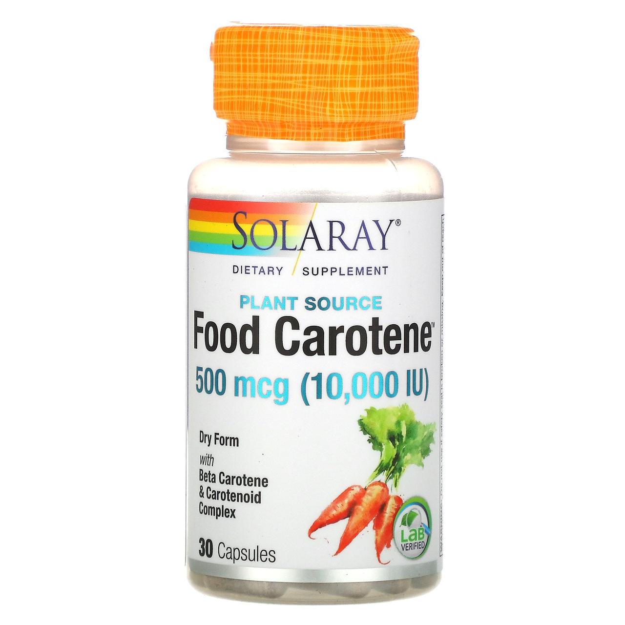 Капсулы Solaray Food Carotene бета-каротин и комплекс каротиноидов 500 мкг 10 000 МЕ 30 шт.