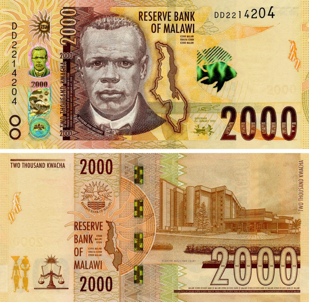 Коллекционная банкнота Малави 2000 квача 2022 UNC (PW70)