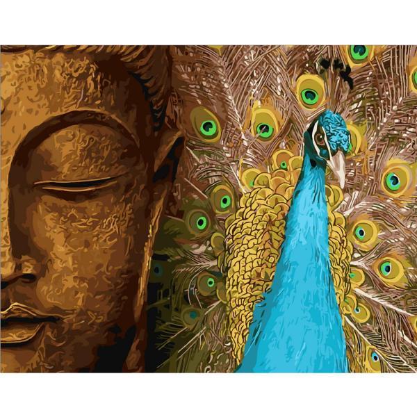 Картина по номерам Strateg Птицы Павлин и Божество в термопакете 40х50 см (SY6233-mt)