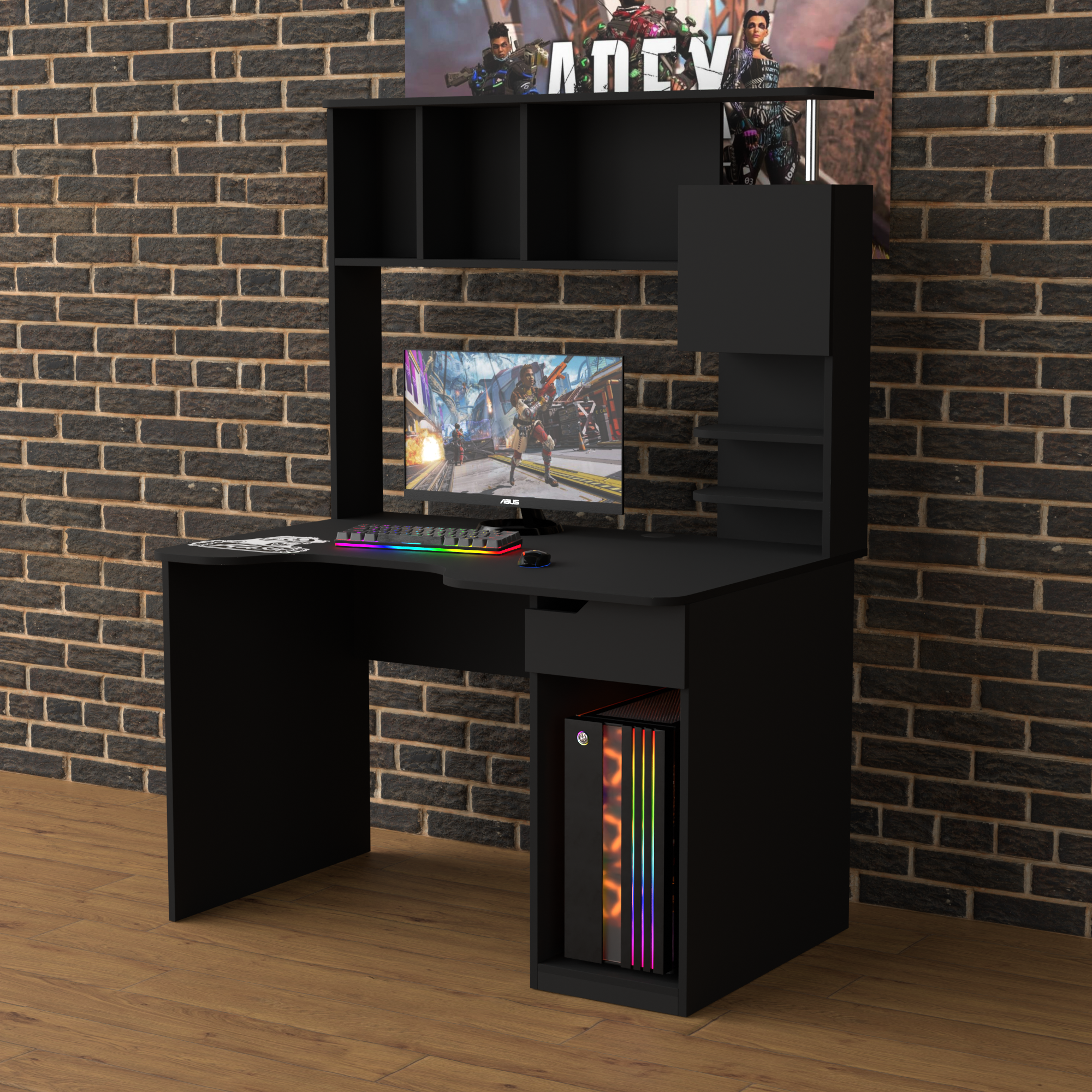 Стол геймерський ергономічний із надбудовою Zeus Rasin RS-12 з ЛДСП та металу Чорний (RS-12) - фото 2 Стол геймерський ергономічний із надбудовою Zeus Rasin RS-12 з ЛДСП та металу Чорний (RS-12) - фото 2