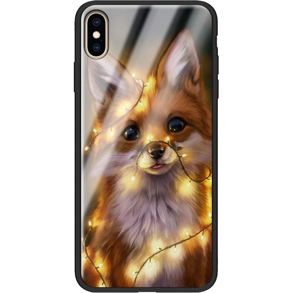 Чехол Boxface iPhone XS Max Рождественская лиса Черный силикон со стеклом (35321-up2399-37735)