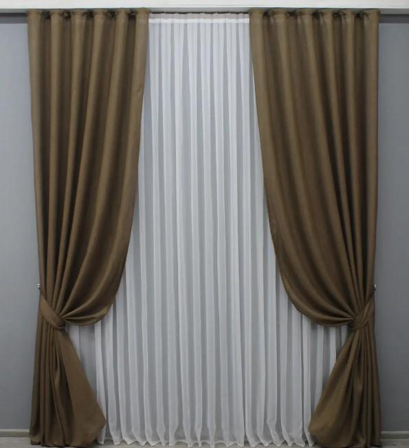 Комплект штор лен мешковина 1,5х2,7 м 2 шт. Коричневый (1476ш)