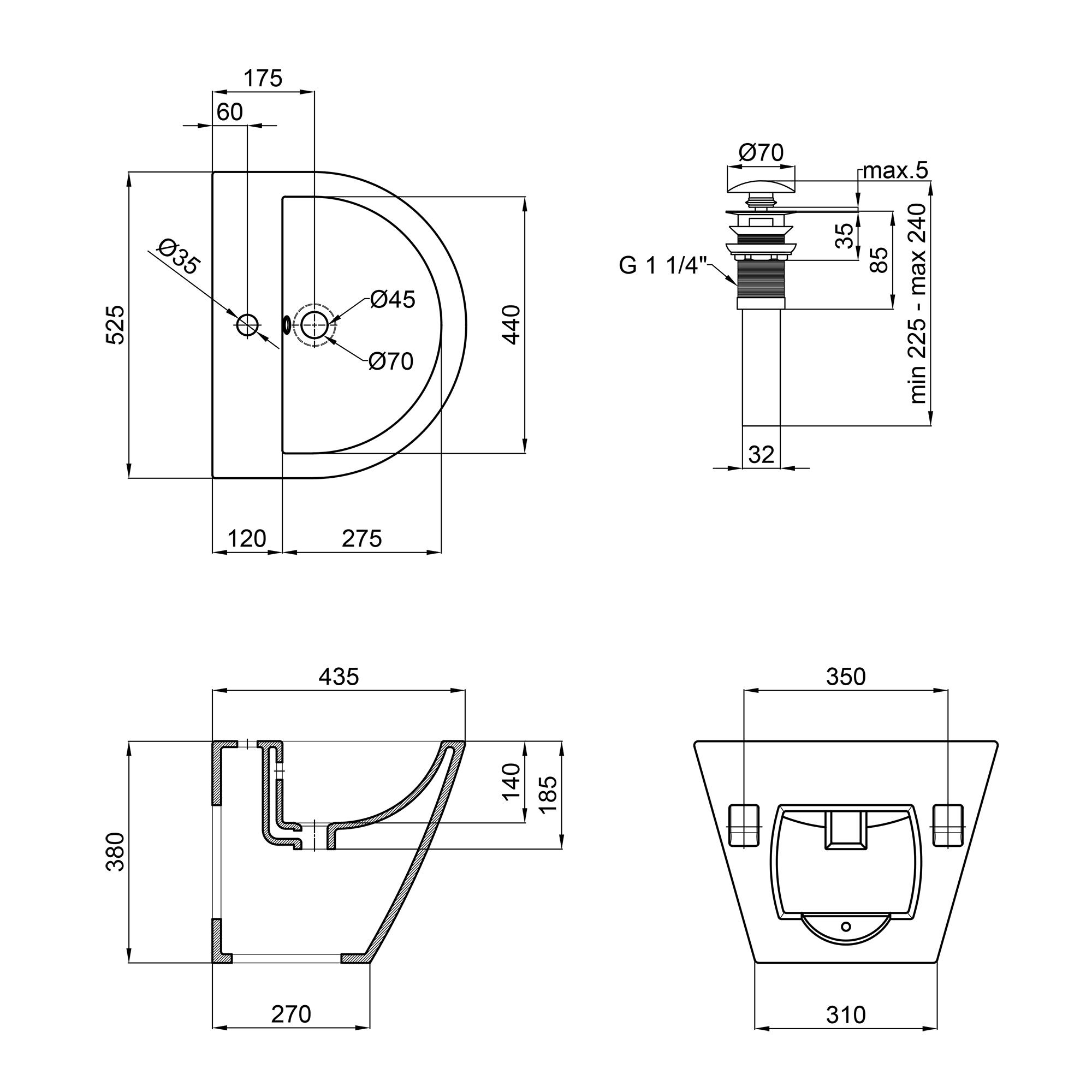 Раковина-моноблок подвесная Qtap Swan с донным клапаном 521х435х385 мм White  (QT1611005GW) - фото 2