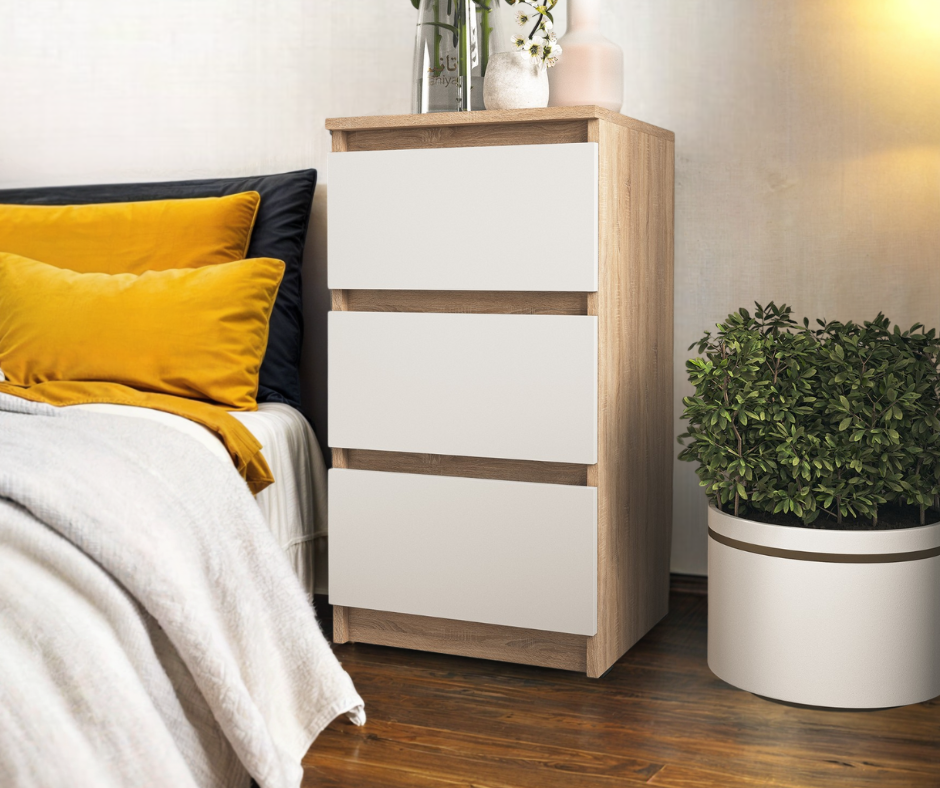 Тумба прикроватная Tobi Sho Heidi T-216 на три ящика для спальни 400х758х398 мм Сонома/Белый