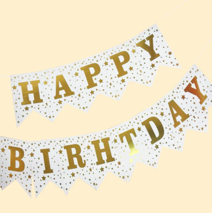Гирлянда праздничная флажки буквы Happy Birthday звезды 16,2х11,5 см Белый (25-7423)
