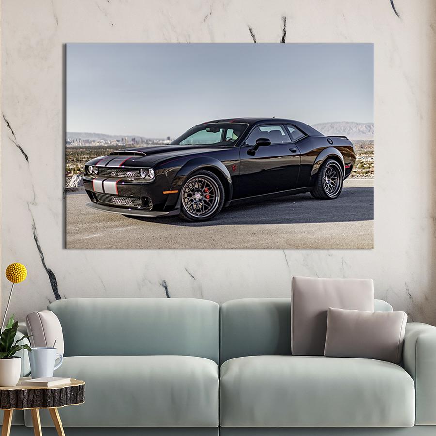Настенный декор картина на холсте для интерьера Dodge Challenger SRT Demon 80x54 см (110-1)