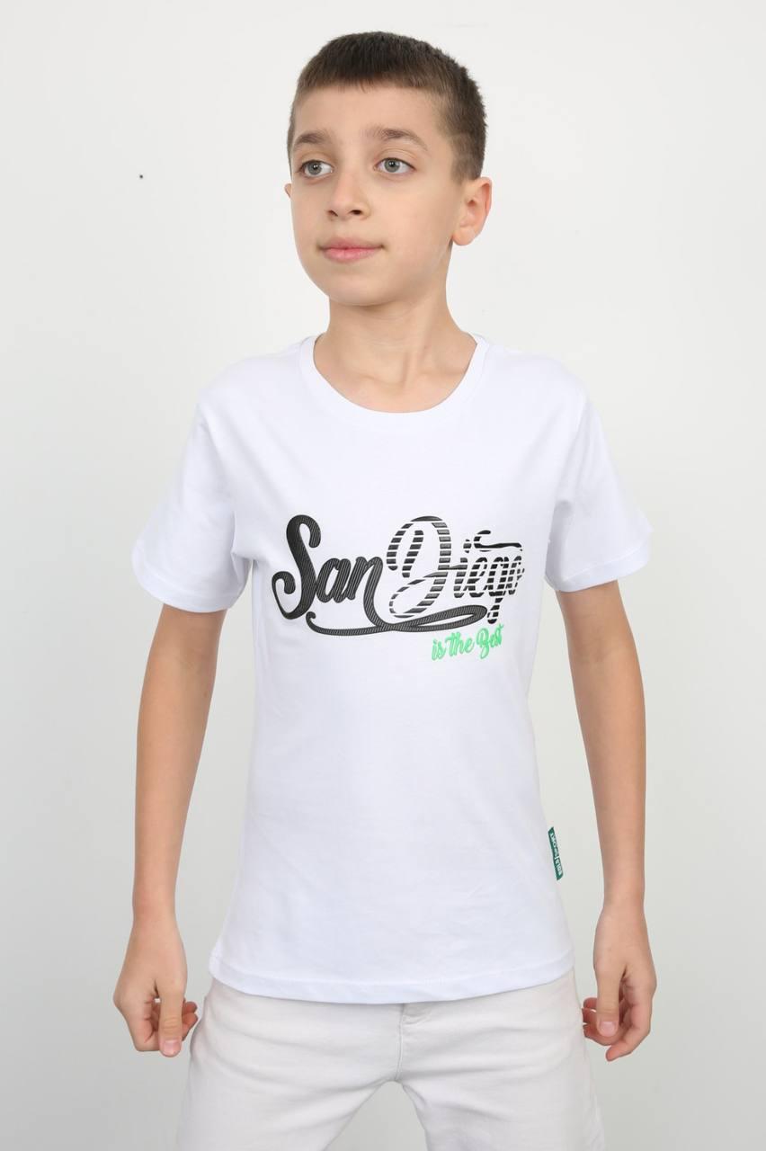 Футболка для мальчика с надписью 158 см Белый (06350)