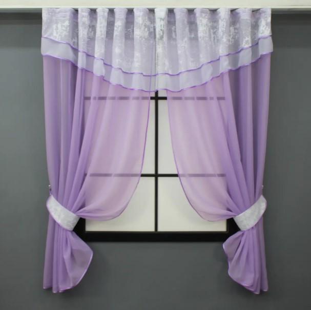 Штори на кухню 280х170 см Бузковий/Білий (084к 52-1161)