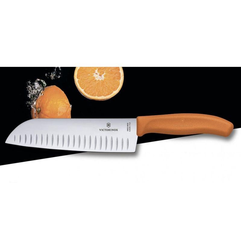 Нож кухонный Victorinox Vx68526.17L9B Swiss Classic Santoku 373 мм Оранжевый - фото 2