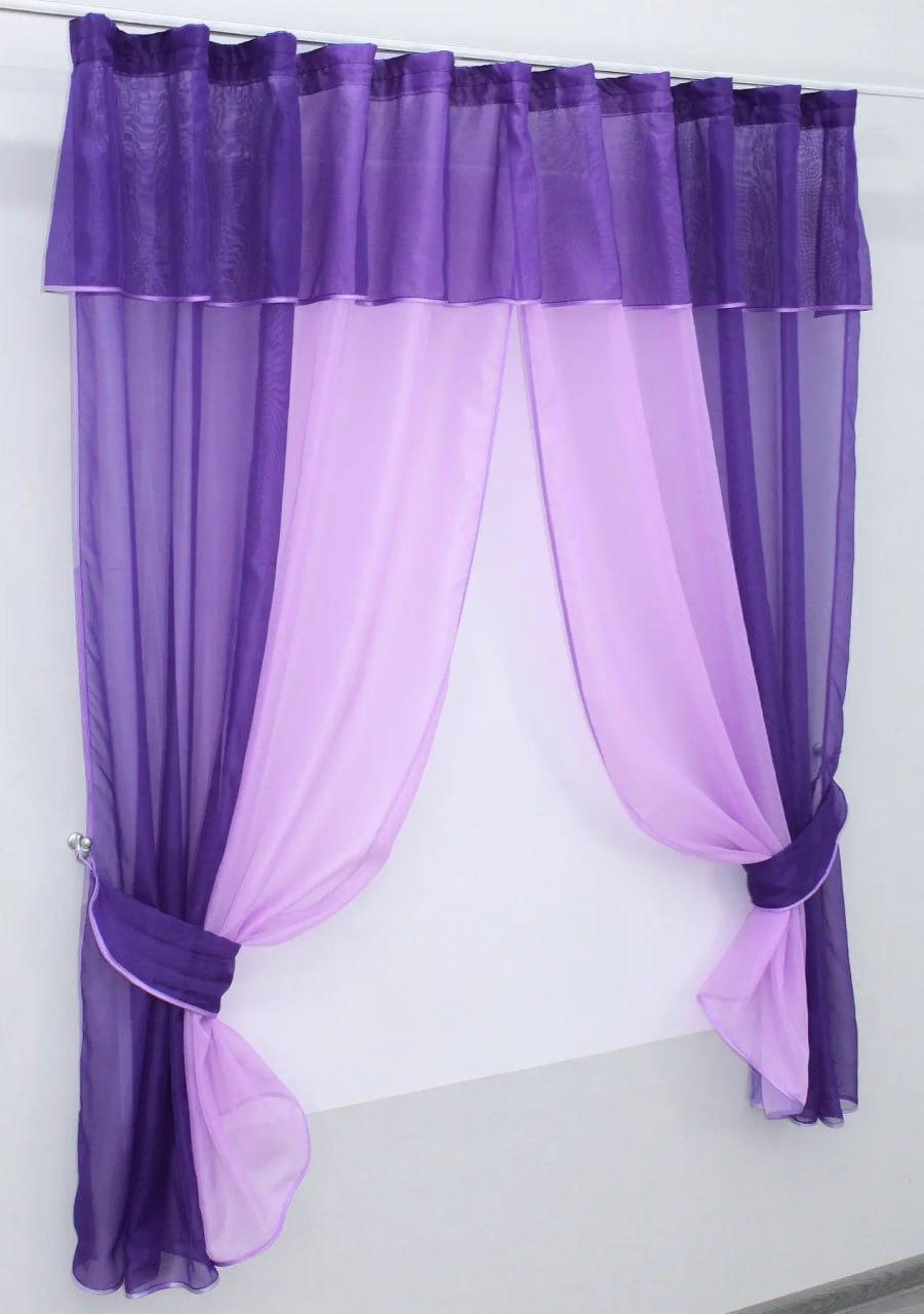 Штора-фиранка короткая шифоновая 2x280x170 см Сиреневый (zanaves090к-3)