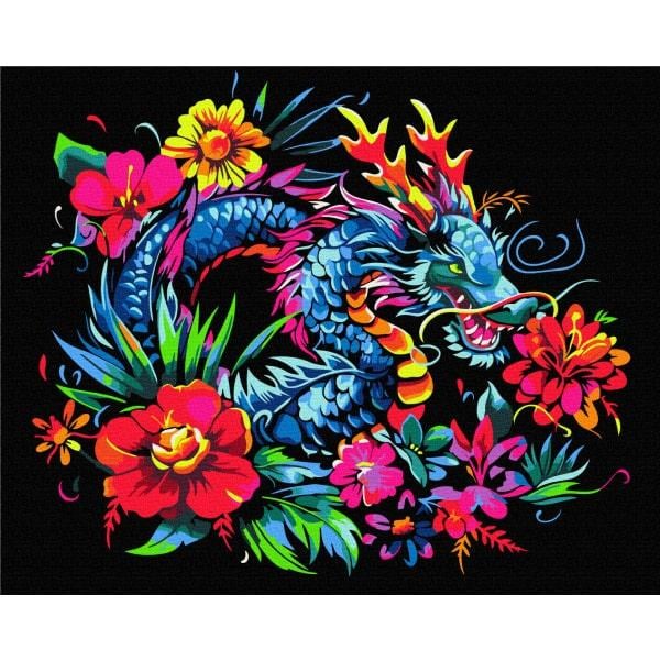 Картина по номерам BrushMe Цветущий дракон BSB0027 с флуоресцентными красками на черном полотне 40x50 см (2322617861)
