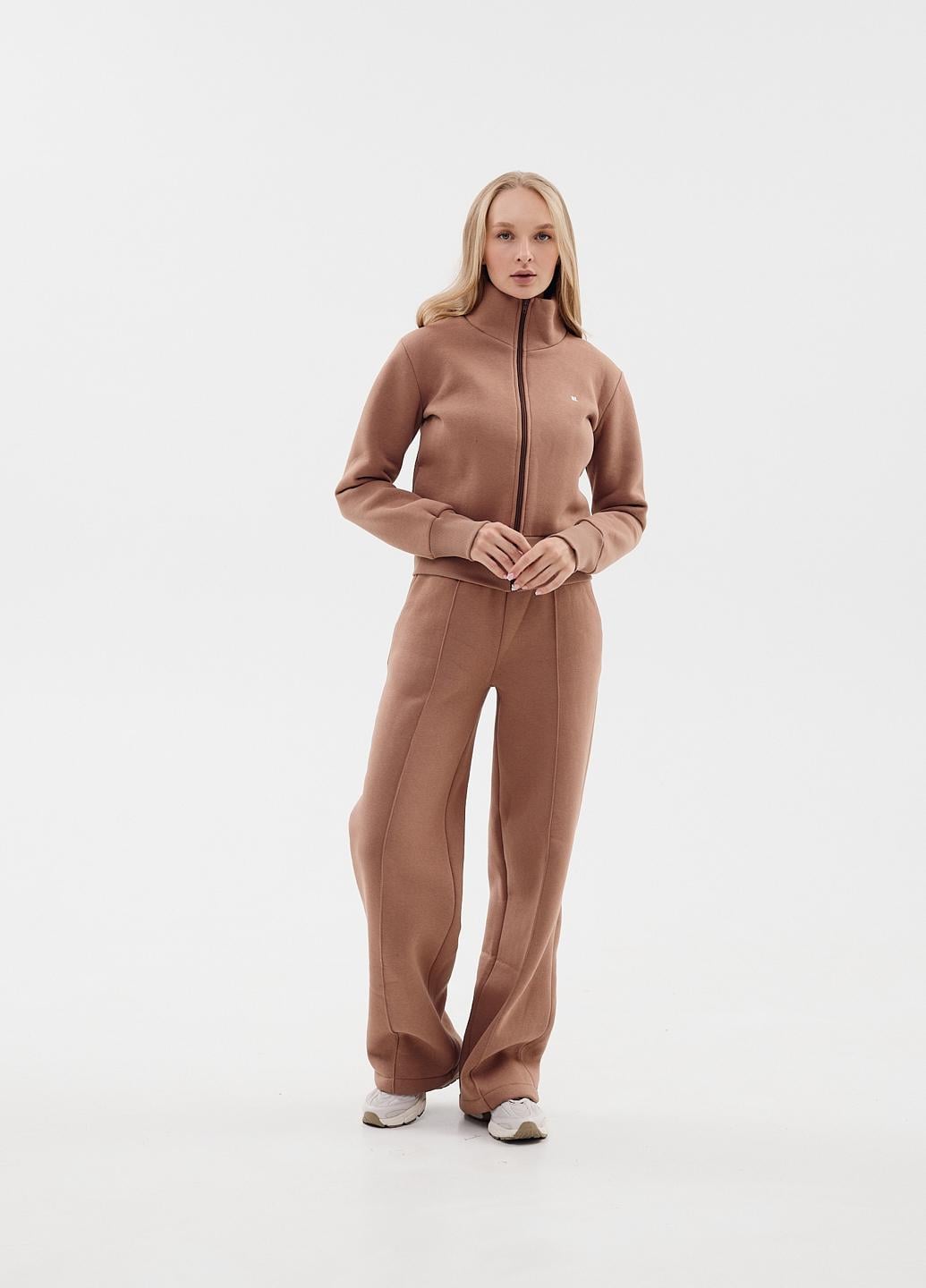 Спортивний костюм жіночий Kindamor GreateWom флісовий коротка кофта з горловиною XS-S Коричневий (1870705449)