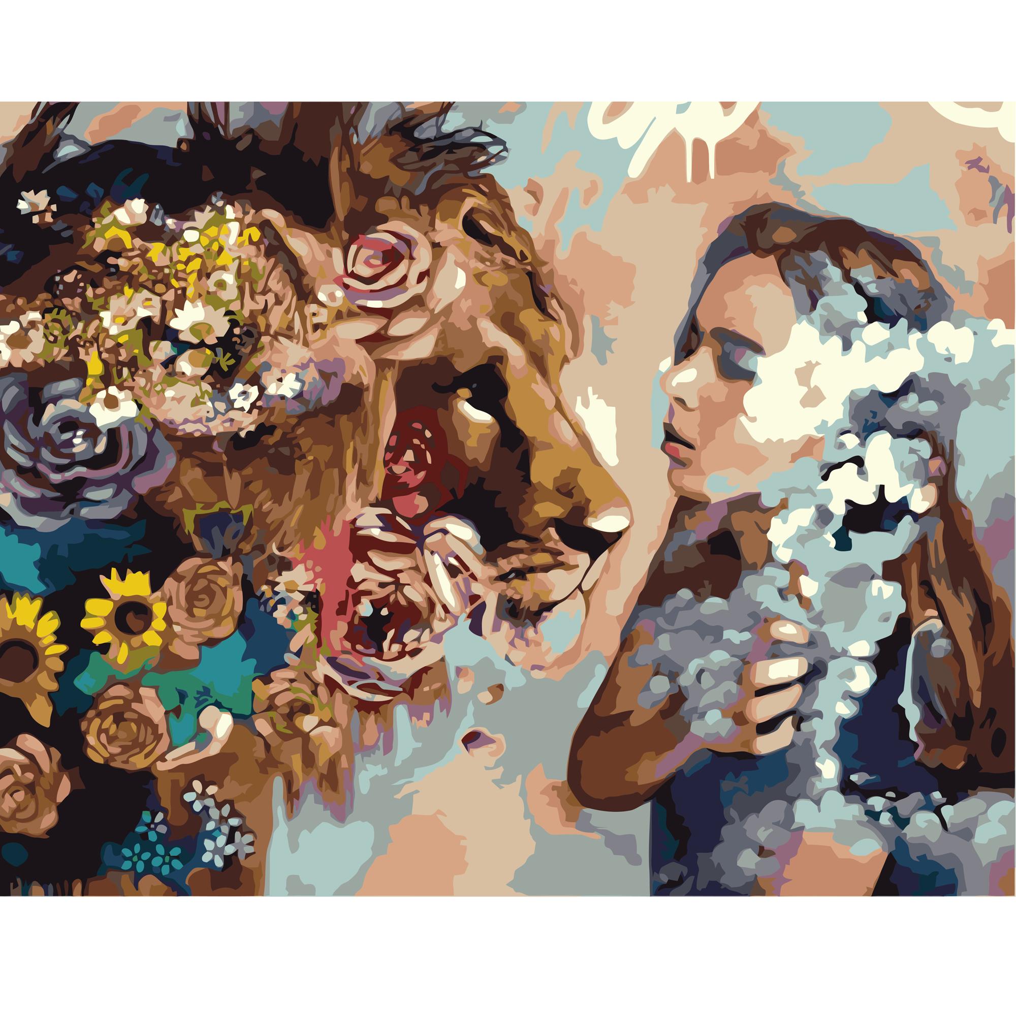 Картина по номерам Strateg Девушка и лев 40x50 см (VA-0054)