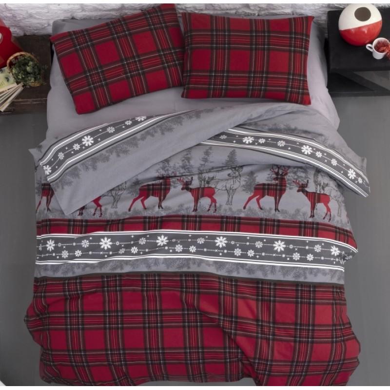 Постельный комплект Евро фланель новогодний Красный Постельный комплект Евро фланель новогодний Красный