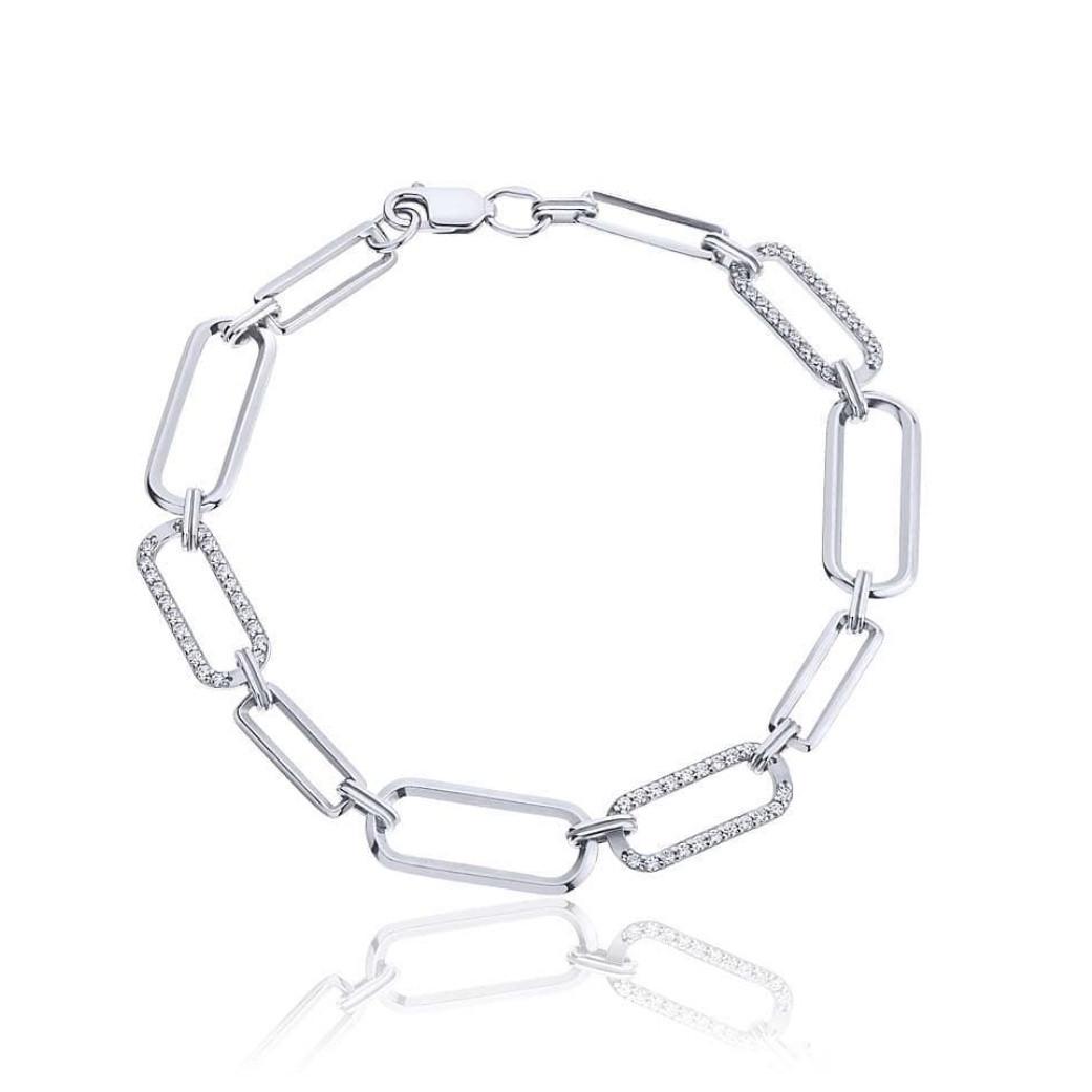 Браслет на руку з білим камінням срібло 925 проби родоване 6,61 г 19 см (75251б)